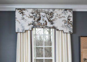 cornice with a black and white toile